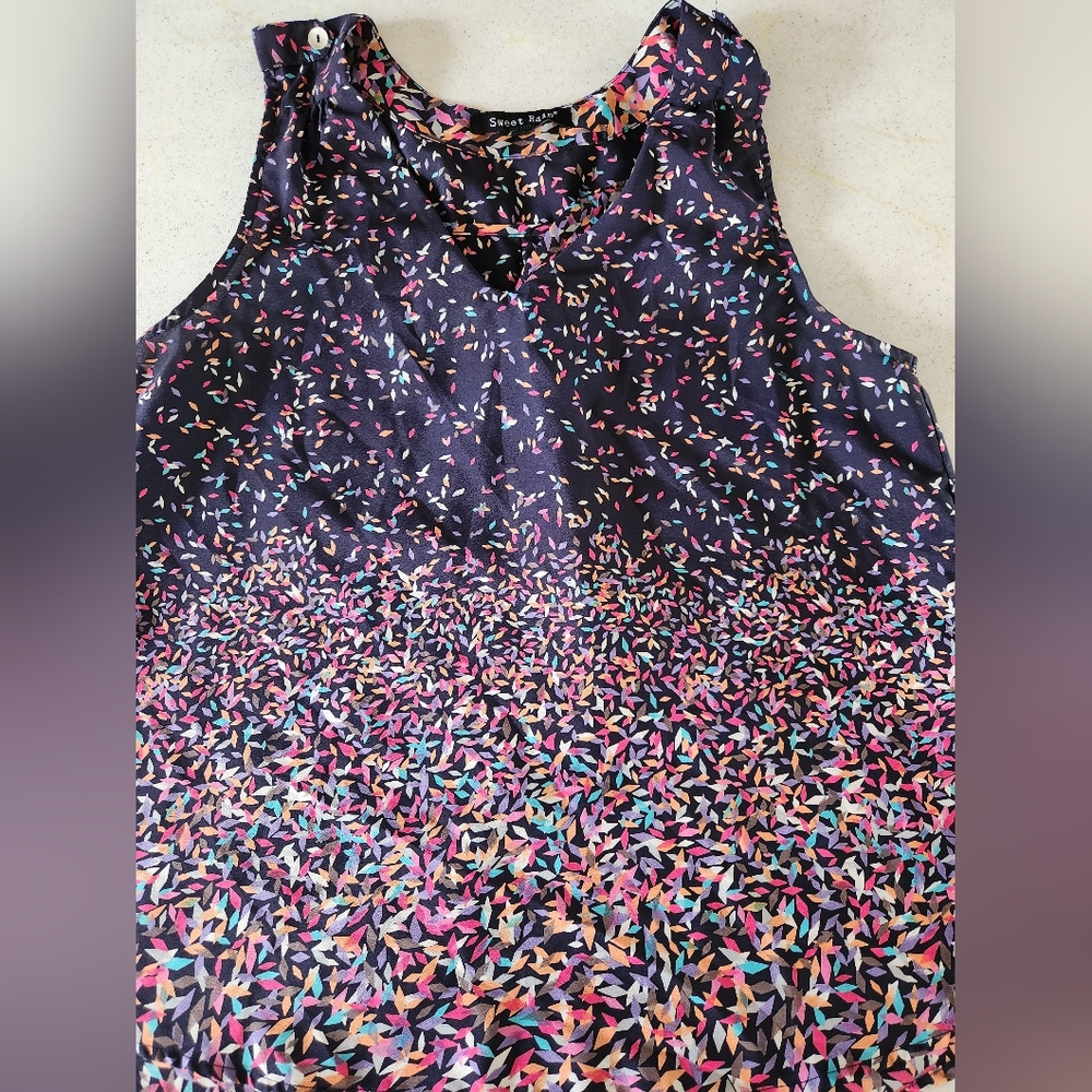 Sweet Rain Medium Tank Top Sleeveless Navy with Multicolor Confetti Work Casual